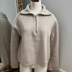 H&M Heather Oatmeal Ribbed Half-Zip Sweater